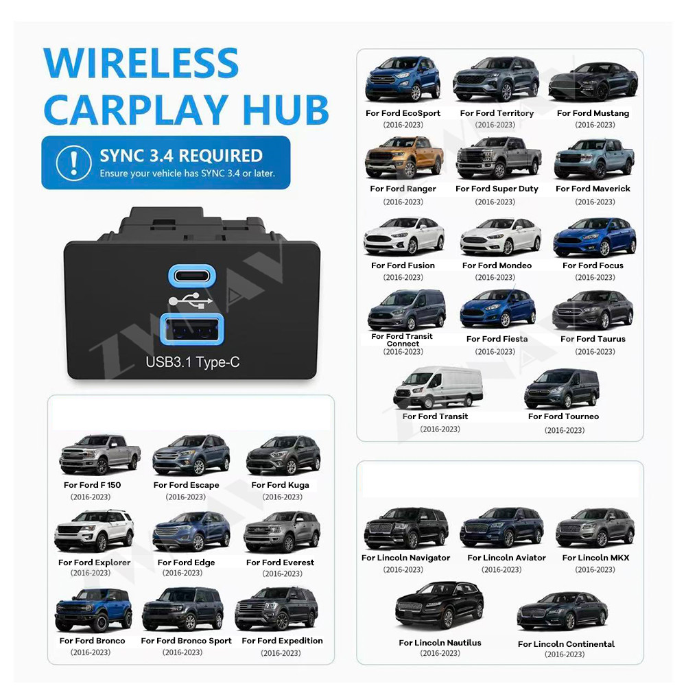 Usb C Hub - Adaptador Inalámbrico CarPlay Android Auto para